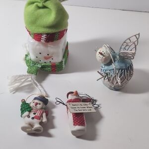 Snowman Lot - 2 Figures, 2 Ornaments & A Tin